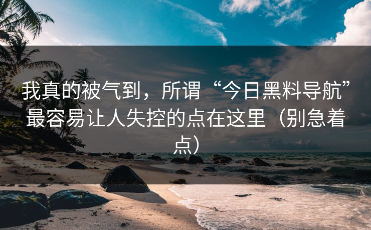 我真的被气到，所谓“今日黑料导航”最容易让人失控的点在这里（别急着点）